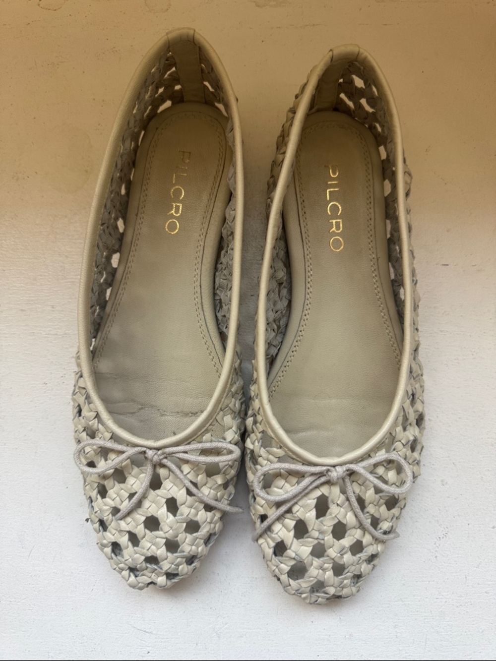 Pilcro Cream Woven Ballet Flats with Bow